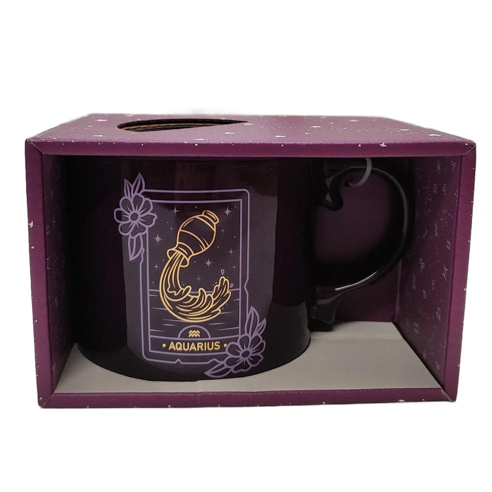 Purple & Gold Aquarius Zodiac 18oz Mug New With Gift Box